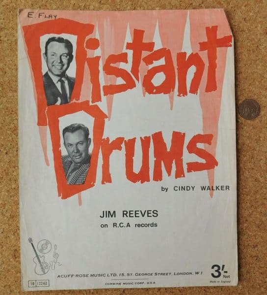 Distant Drums vintage sheet music 1960s Jim Reeves Cindy Walker love song